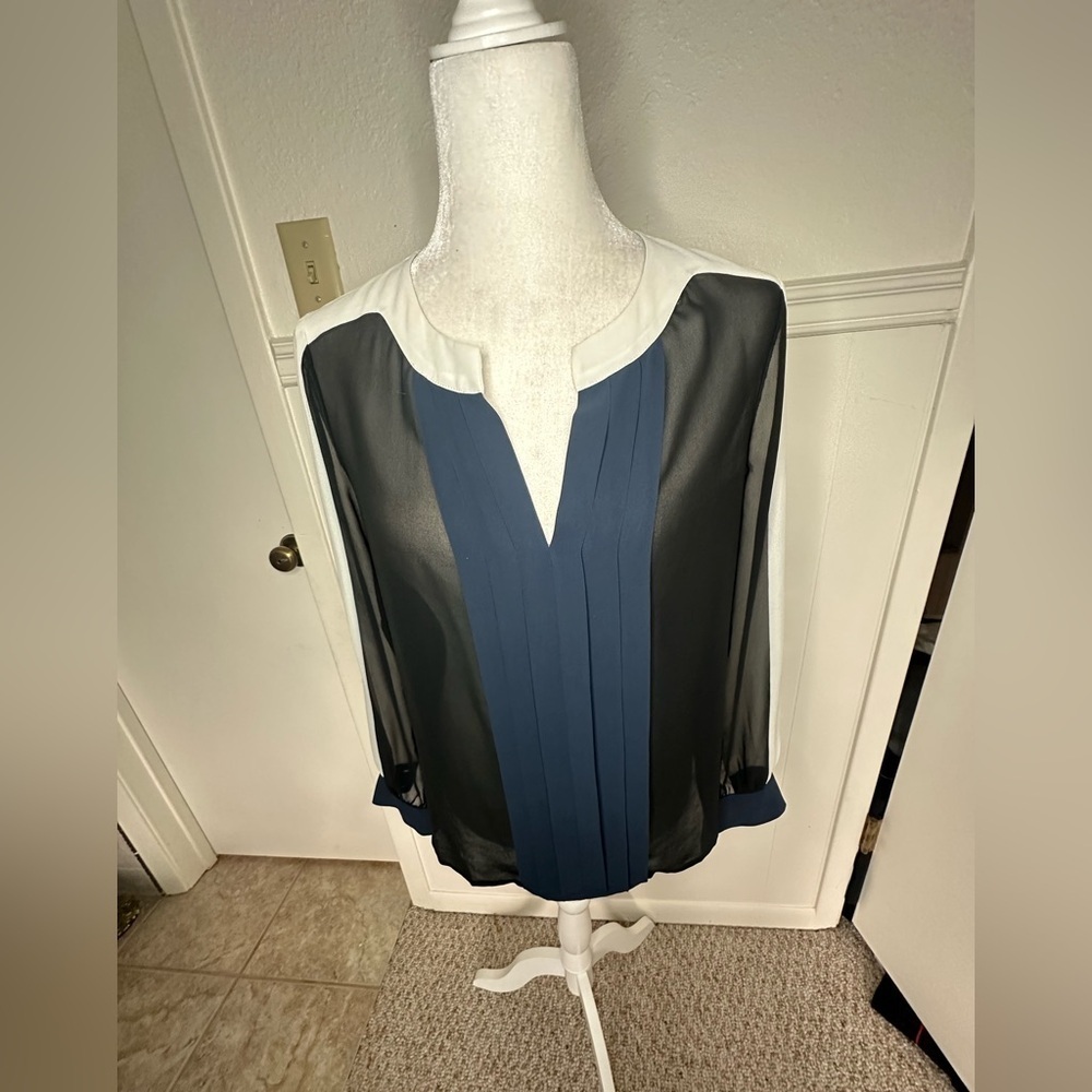 Ann Taylor Asymmetrical Blue Blouse Small petite